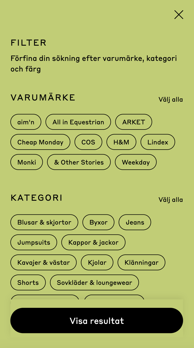 Filter i Shoppa din säsong